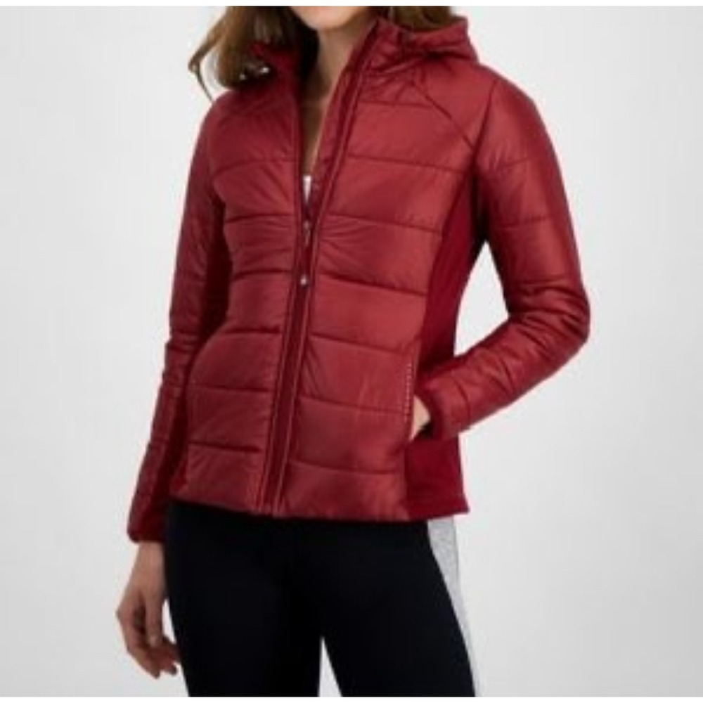 Ideology Puffer Jacket Hooded Quilted Lightweight Burgundy Red Small